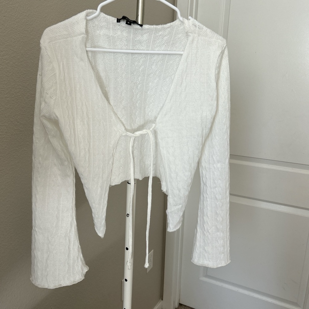 White Knit Tie-Front Top